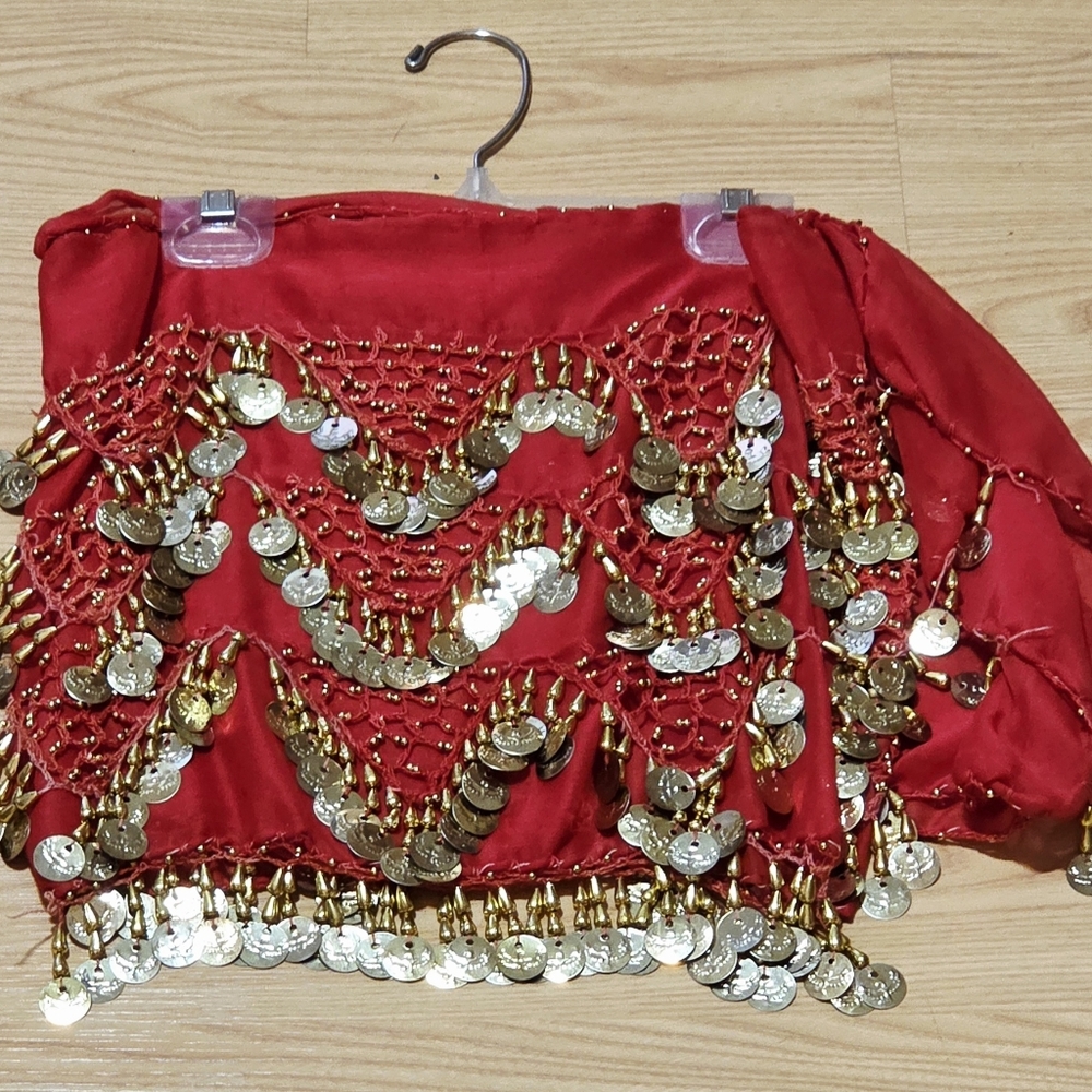 Renaissance Belly Dance Hip Scarf Red With Gold Coins ~New~ Firm Price
